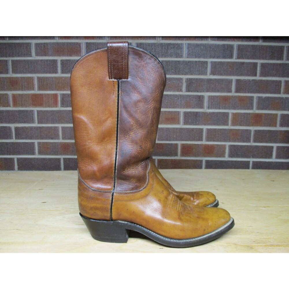VINTAGE Olathe Cowboy Boots Mens 8.5 D Brown Leather Western Workwear 6492 USA
